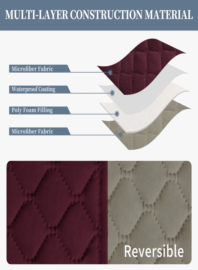 أغطية كراسي الاسترخاء المقاومة للماء بنسبة 100% من ISSUNTEX، حماية مزدوجة، مناسبة لغرفة المعيشة، قابلة للعكس، لحماية الأثاث، مناسبة للكلاب والحيوانات الأليفة والأطفال (كراسي الاسترخاء، لون عنابي/بيج) - Image 4